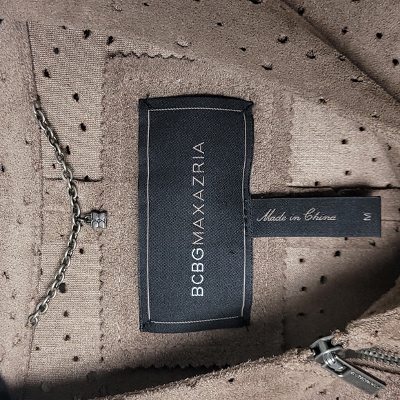 BCBGMaxAzria Faux Suede Jacket Moto Style Perforated Hi Lo Scalloped Front Hem - Picture 7 of 13